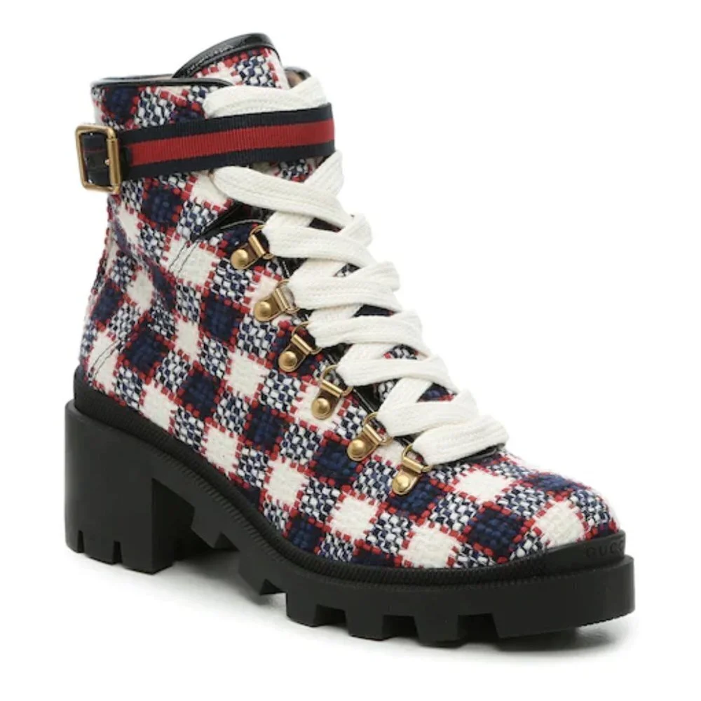 NIB Gucci Trip 40 Bootie in Plaid Tweed Sz. 34.5 (4.5)